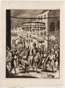 Optocht op vastenavond met fakkellicht en muziek, 1681